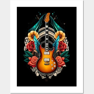 Electric guitar brown with wings 7 Posters and Art